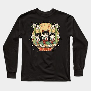 Kung Fu Kitten Clan, Chinese Cartoon Style Long Sleeve T-Shirt